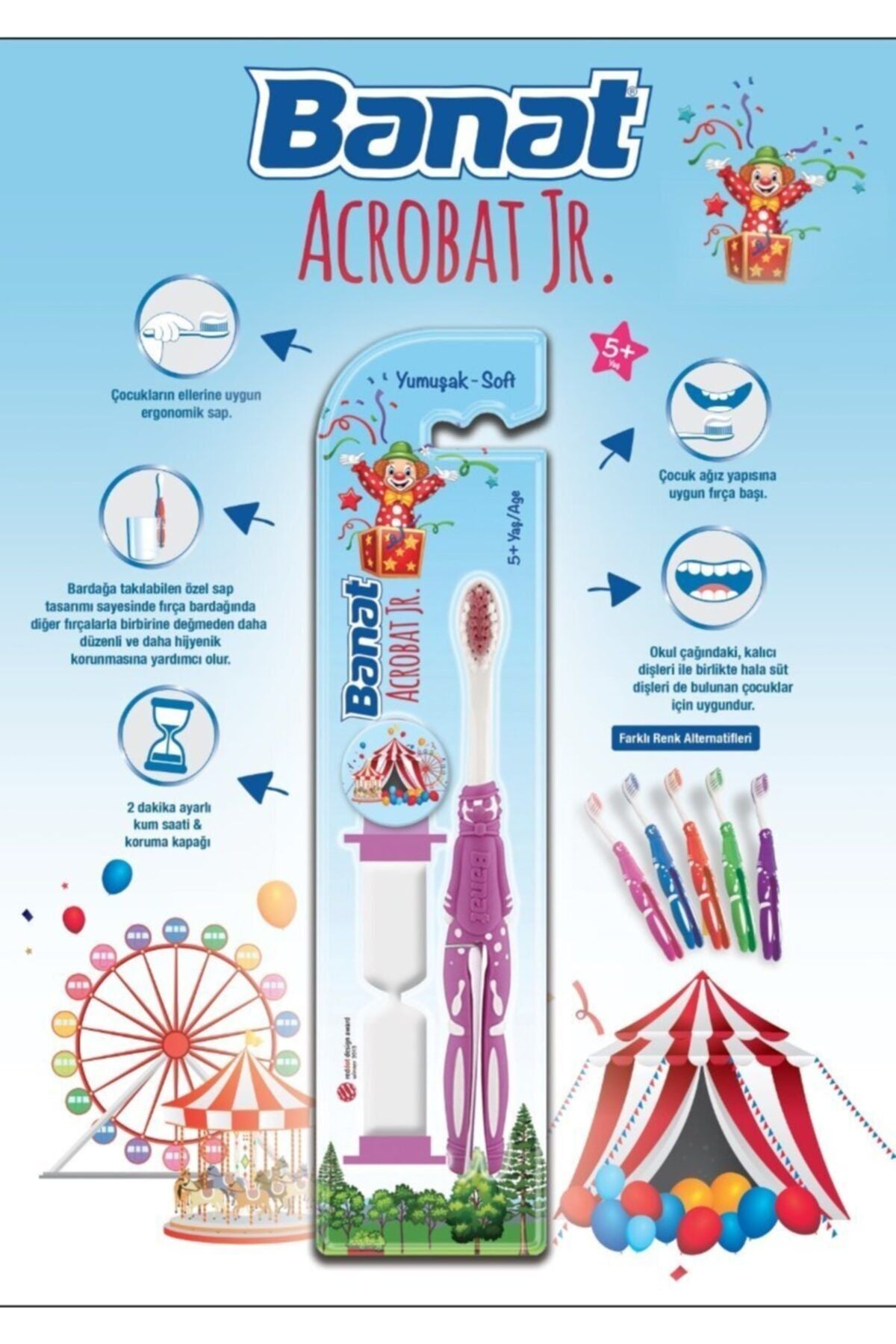 Acrobat Junior Kum Saati Hediyeli Çocuk Diş Fırçası - Bardağa Takılabilen Sap