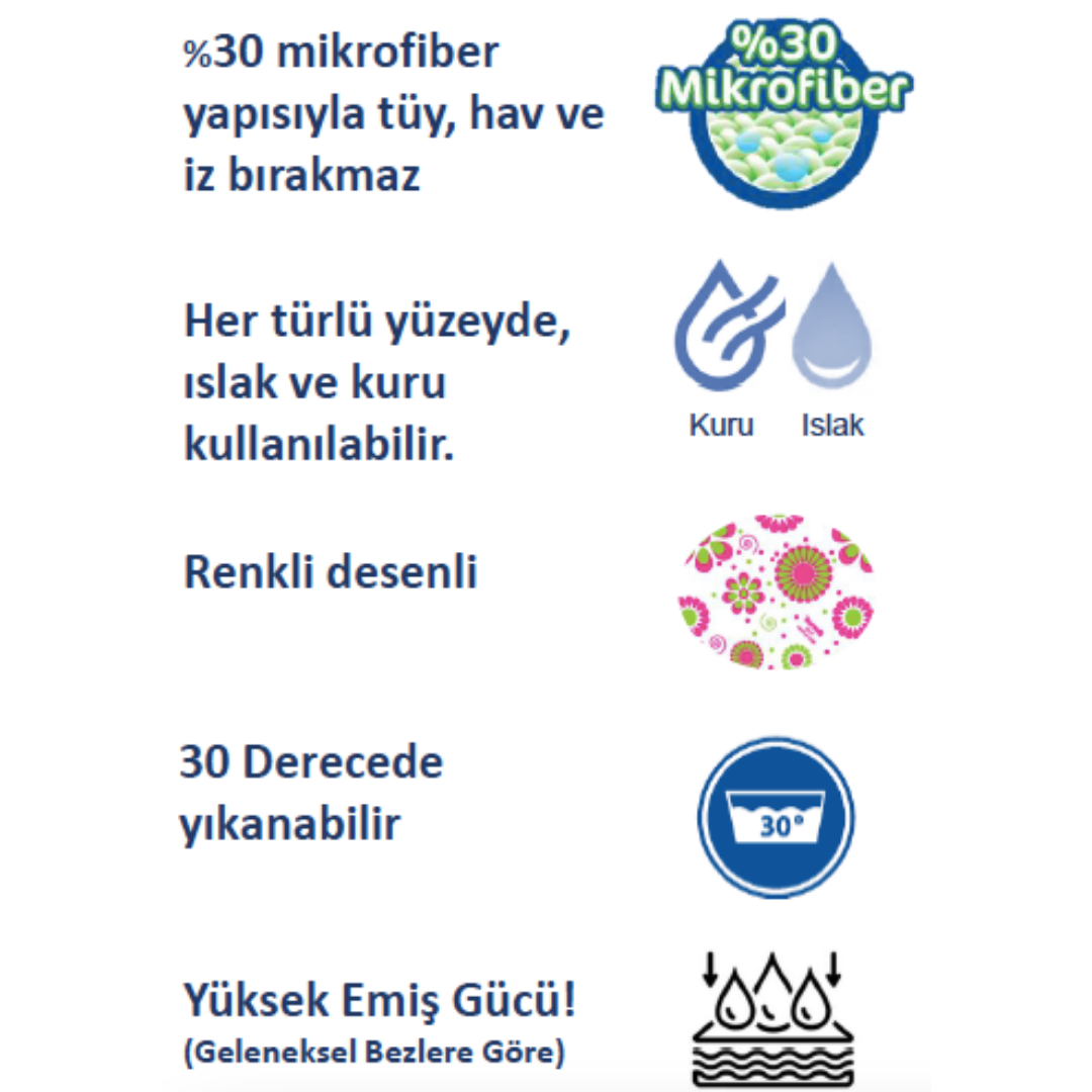 Bella Desenli %30 Mikrofiber Temizlik Bezi 4'lü Paket