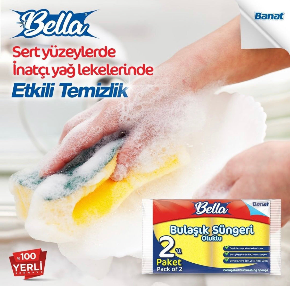 Bella Oluklu Bulaşık Süngeri 2'li