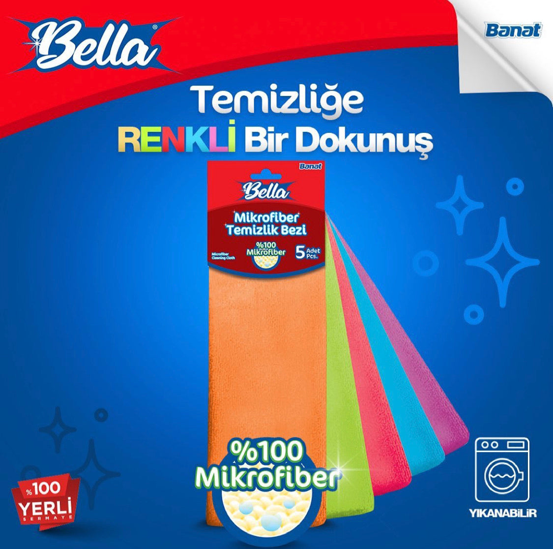 Bella %100 Mikrofiber Temizlik Bezi 5'li Paket