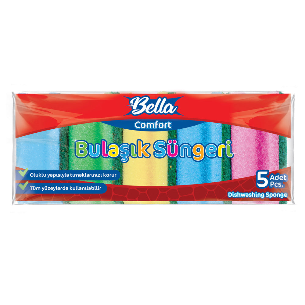 Bella Comfort Renkli Oluklu Bulaşık Süngeri 5'li