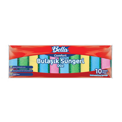 Bella Comfort Renkli Düz Bulaşık Süngeri 10'lu